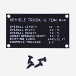 G503,Army Jeep, Military Jeep, Military, WWII, Post War, Willys, Ford, CJ,MB,GPW,M38,shipping data plate -dp ship
