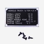 G503,Army Jeep, Military Jeep, Military, WWII, Post War, Willys, Ford, CJ,MB,GPW,M38,shipping data plate -dp ship
